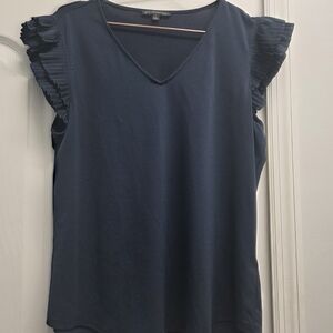 Adrianna Papell Blue Ruffle Sleeve Top